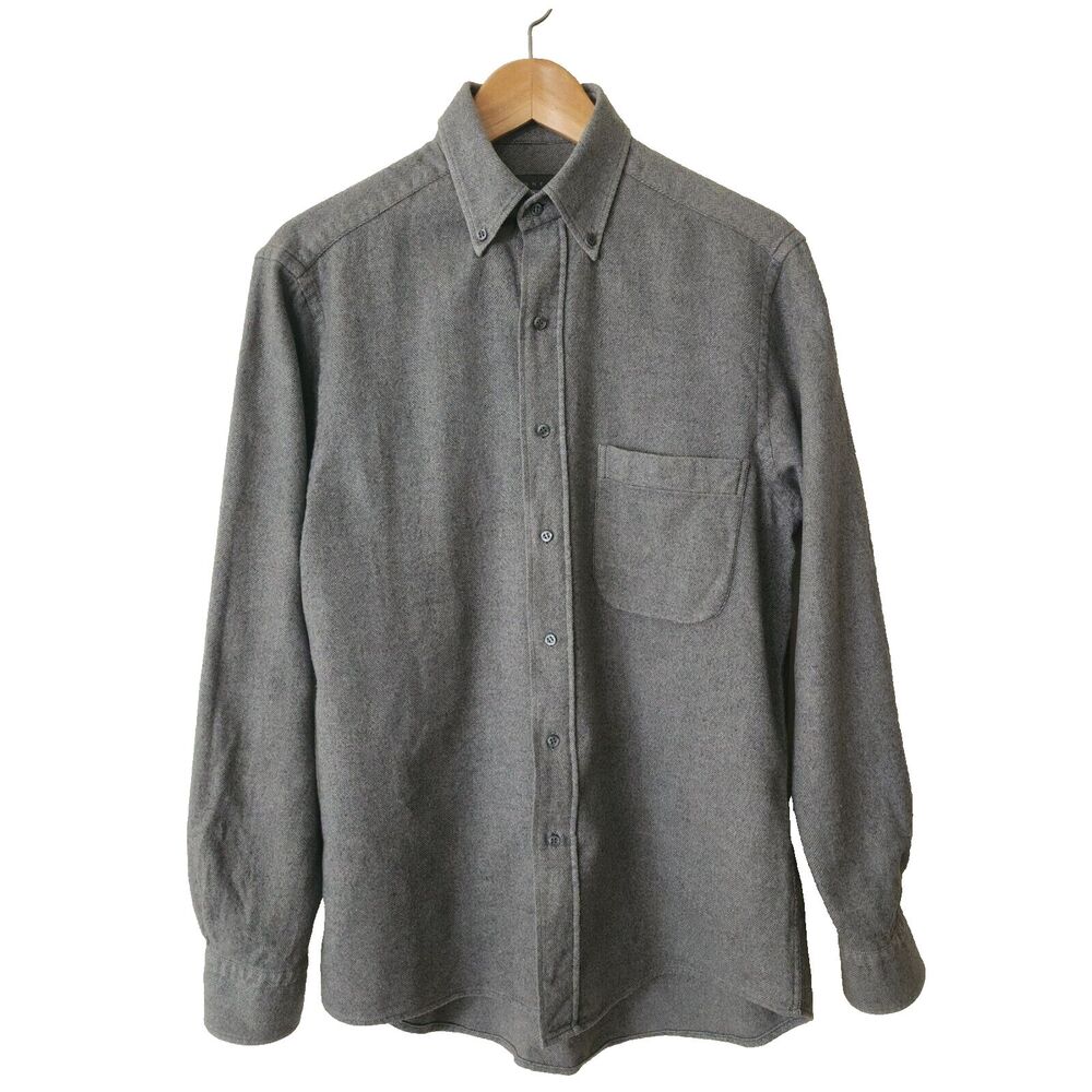 Bogner Mens Flannel Herringbone Button-Down Shirt Grey Cotton Portugal Size M